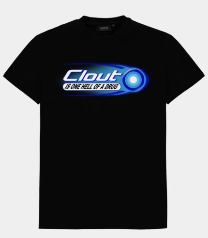 Black Trapstar Clout T-Shirt featuring bold signature graphic branding, a crew neckline, short sleeves, and a comfortable everyday fit.
