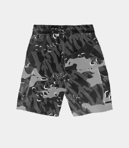 Black Trapstar Decoded Camo shorts featuring camouflage-inspired detailing, signature branding, side pockets, and a comfortable relaxed fit.