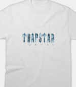 White and blue Trapstar Essential T-Shirt featuring signature logo branding, short sleeves, a crew neck, and a comfortable regular fit.