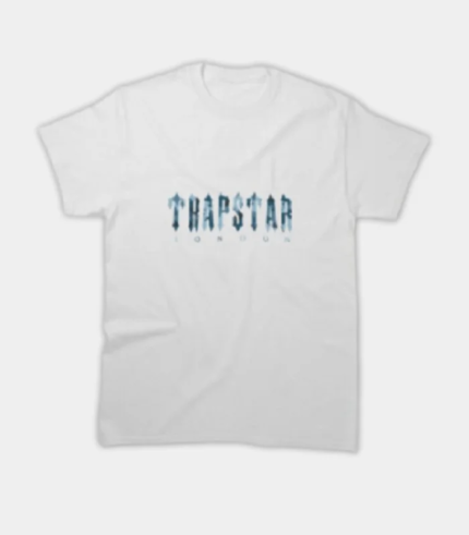 White and blue Trapstar Essential T-Shirt featuring signature logo branding, short sleeves, a crew neck, and a comfortable regular fit.
