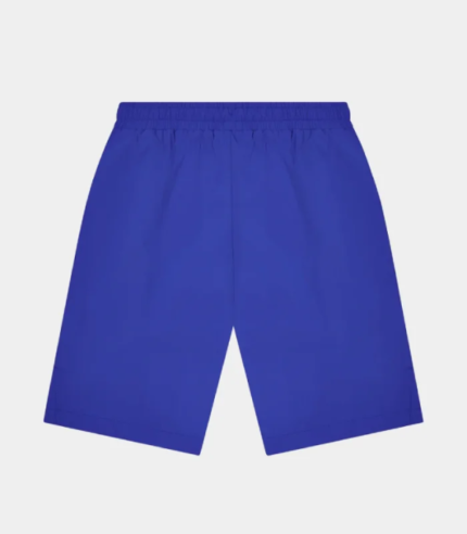 Blue Trapstar Hyperdrive shorts featuring signature branding, a comfortable elastic waistband, side pockets, and a relaxed athletic fit.